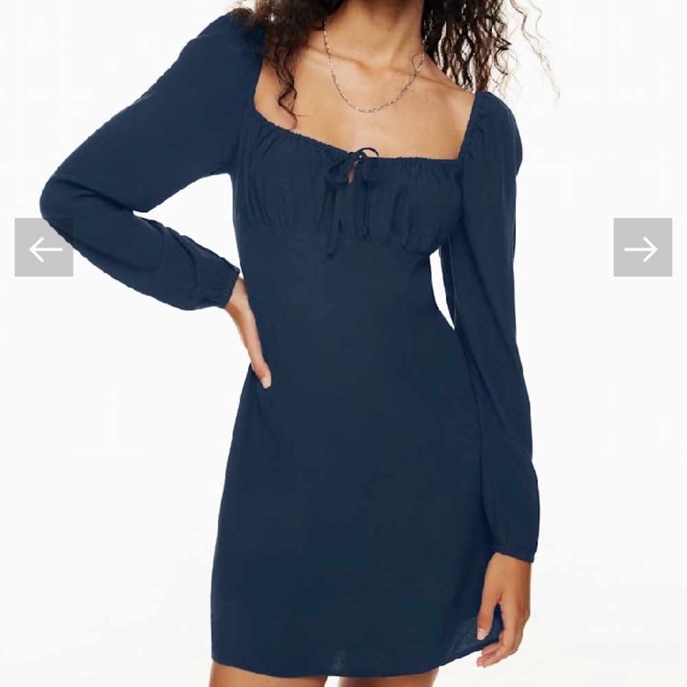 Sunday Best by Aritzia Delilah Navy Long Sleeve Mini Dress Size Small